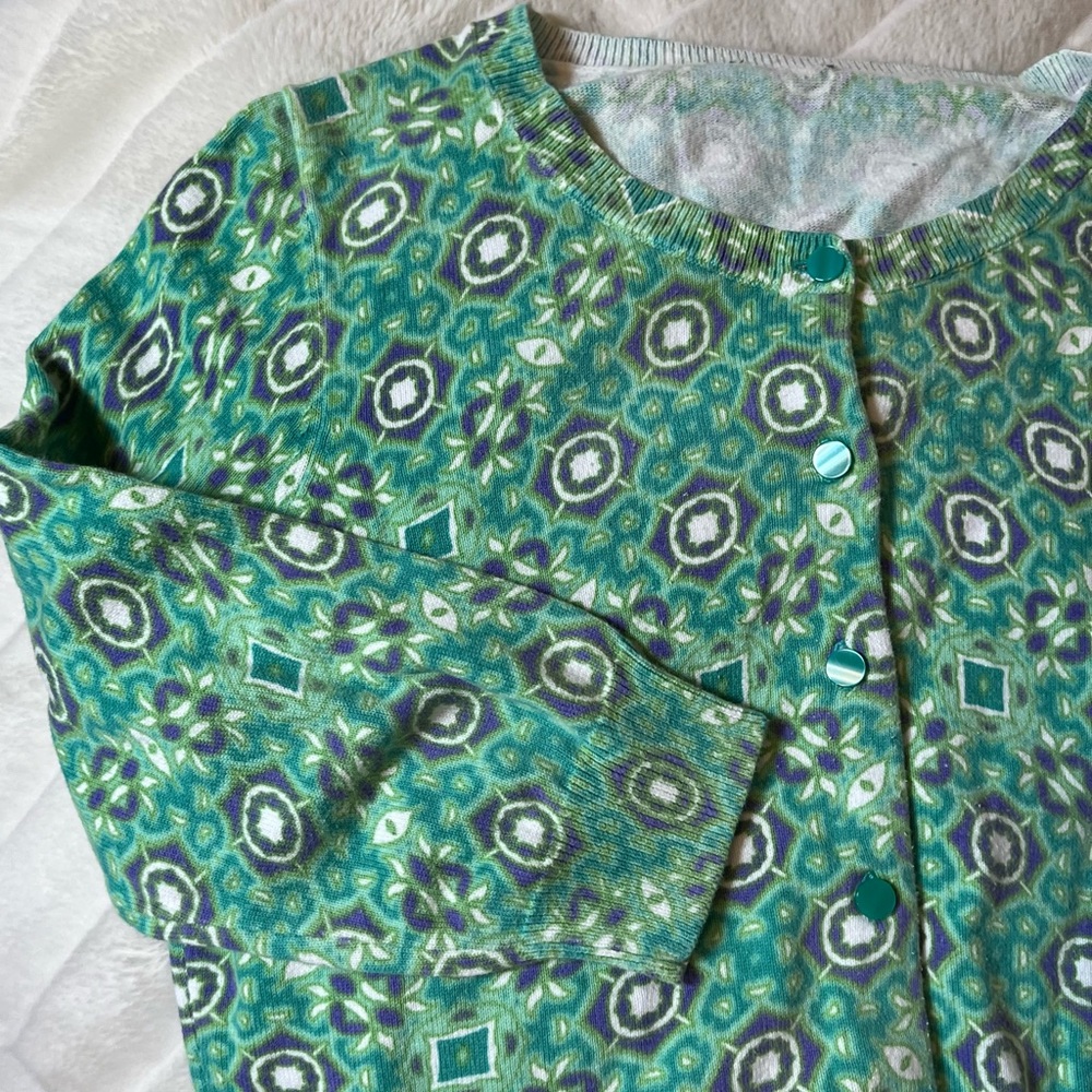 Women SP Green Purple Geometric Button Fall Spring Office Cardigan Preppy Work